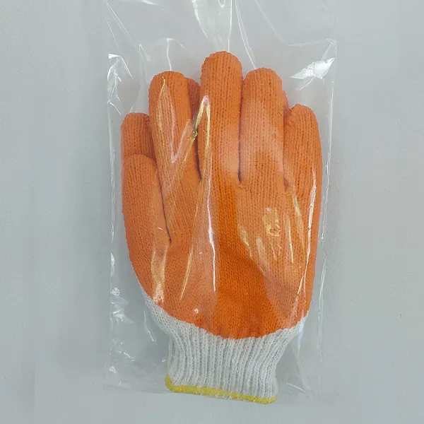 ถุงมือเคลือบยางพารา สีส้ม