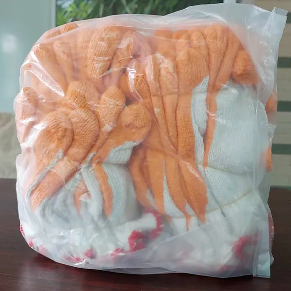 ถุงมือเคลือบยางพารา สีส้ม 1 โหล